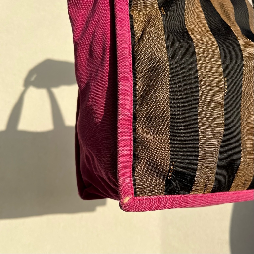 FENDI Fuchsia And Tobacco Pequin Stripe Canvas Bag - Picture 9 of 15